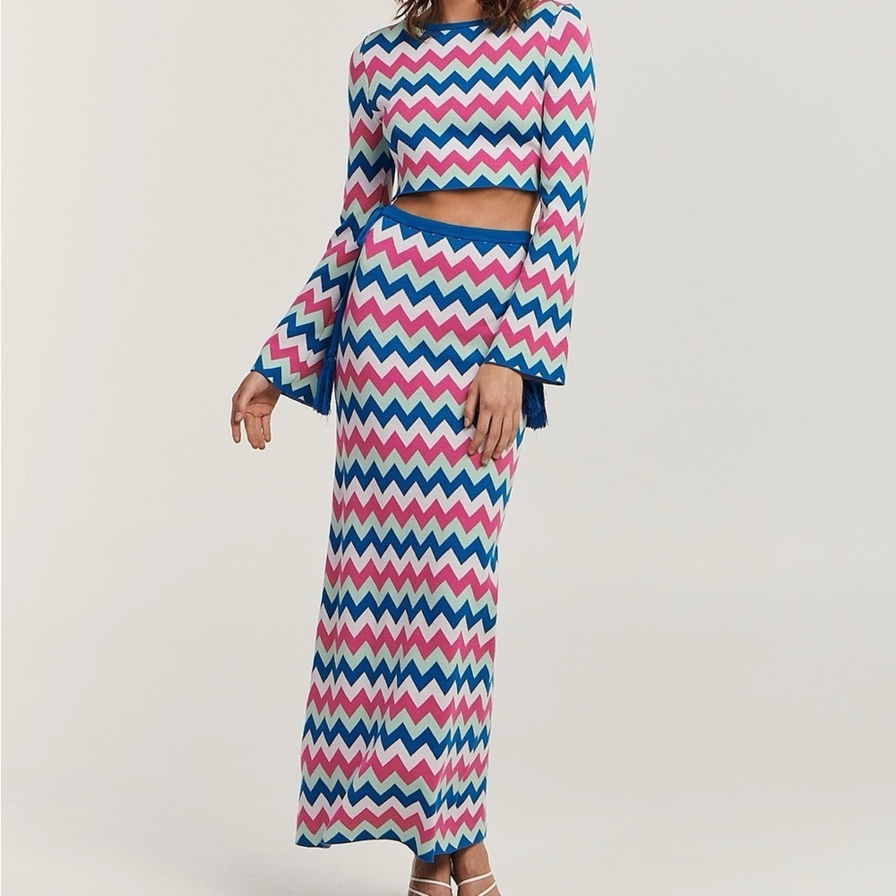 Charlie Holiday NWT Candice Top, Skirt Set Women's 2, XS Chevron Crop Top